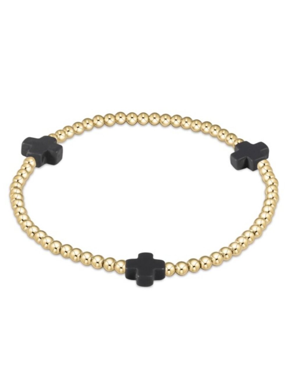 New Enewton Charcoal Gray Signature Cross 14kt Gold-filled 3mm Bead Bracelet